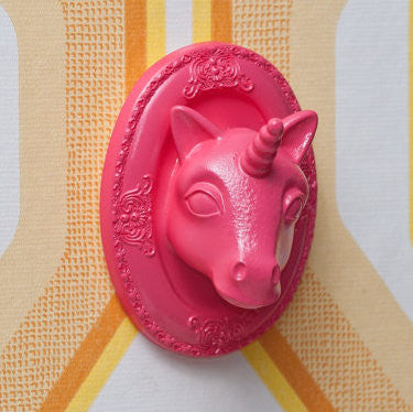 Unicorn in FLAMINGO PINK Wall Art HANGER Hook