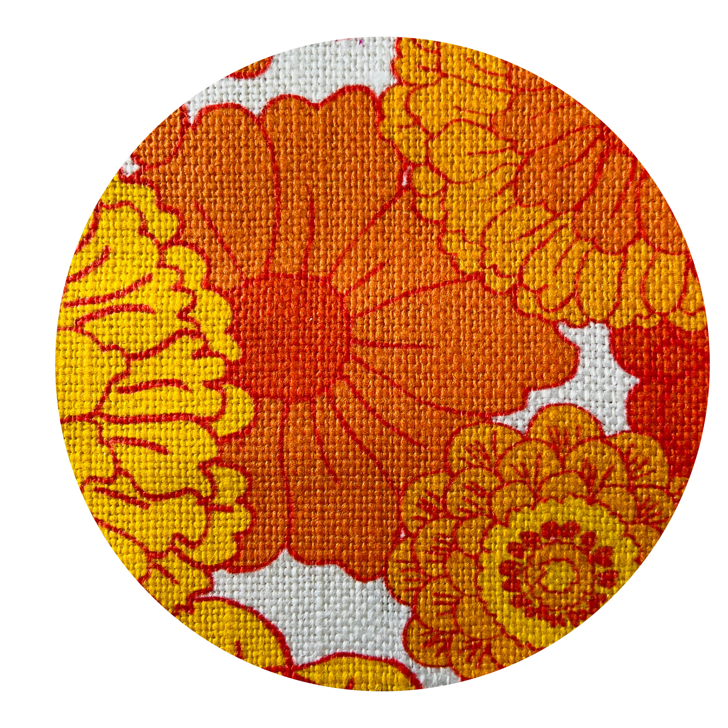 Belgian Linen Orange Floral RETRO PRINT 335gsm