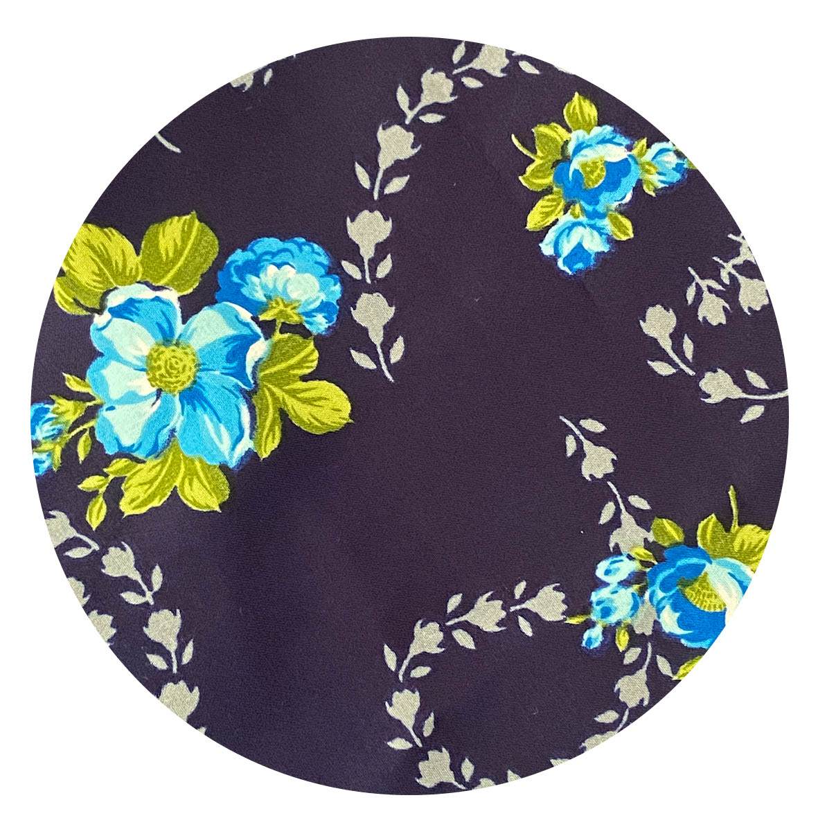 190cms Vintage Blue Floral Nylon