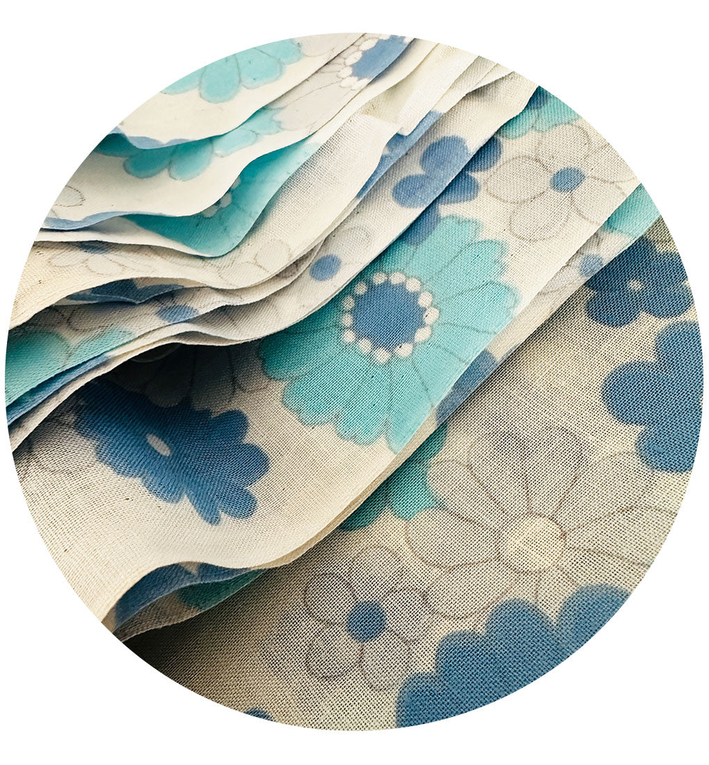 440cm Blue Retro Daisy Vintage Cotton Fabric