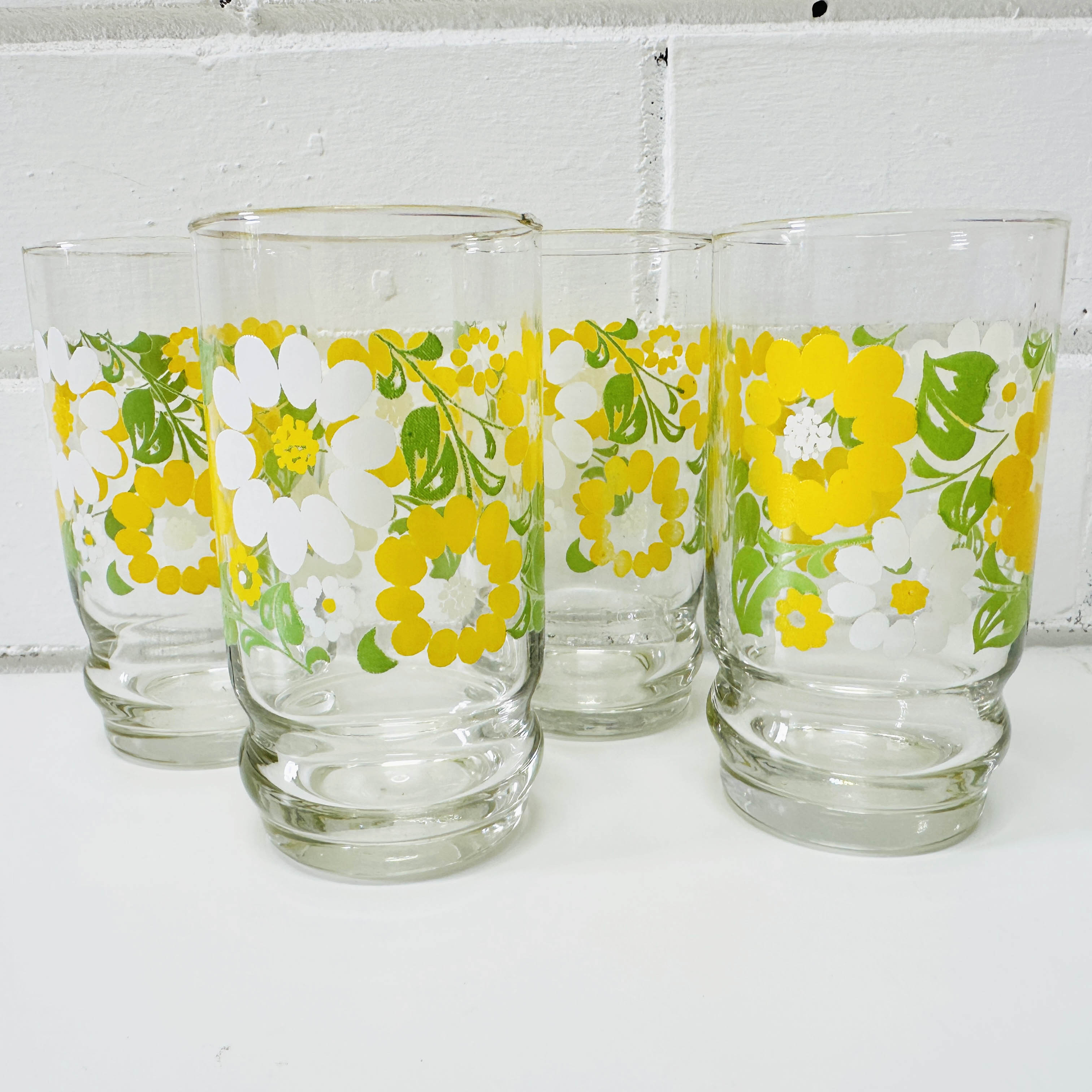 Four Sweet Floral Vintage Glasses