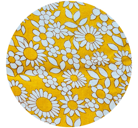 220cms Yellow & White Floral Fabric VINTAGE Cotton