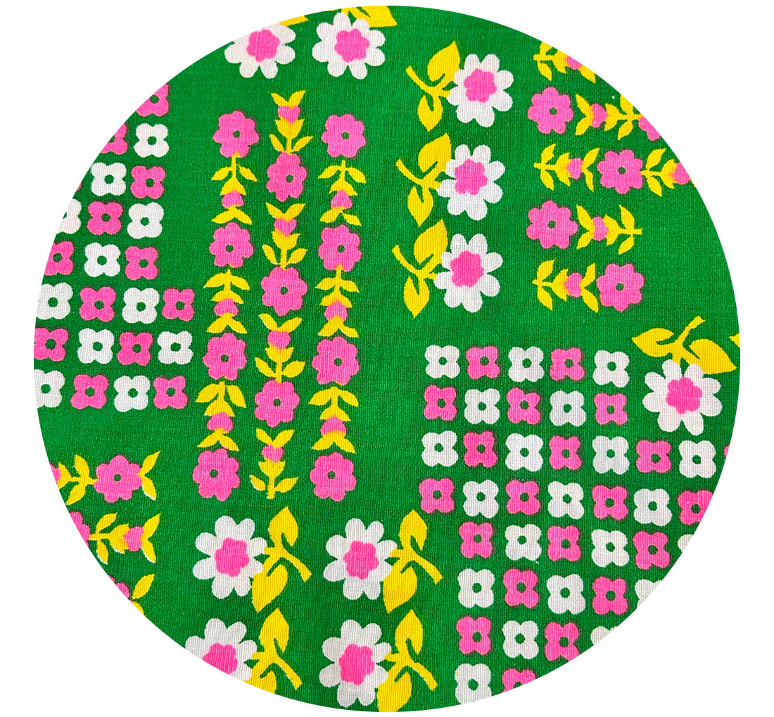 200cms AMAZING Retro Green & Pink Floral Fabric