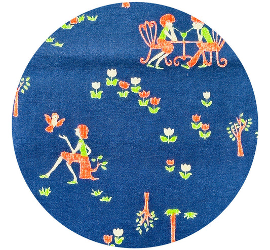 88cms Vintage Novelty Children's Fabric Navy Blue RETRO Cotton