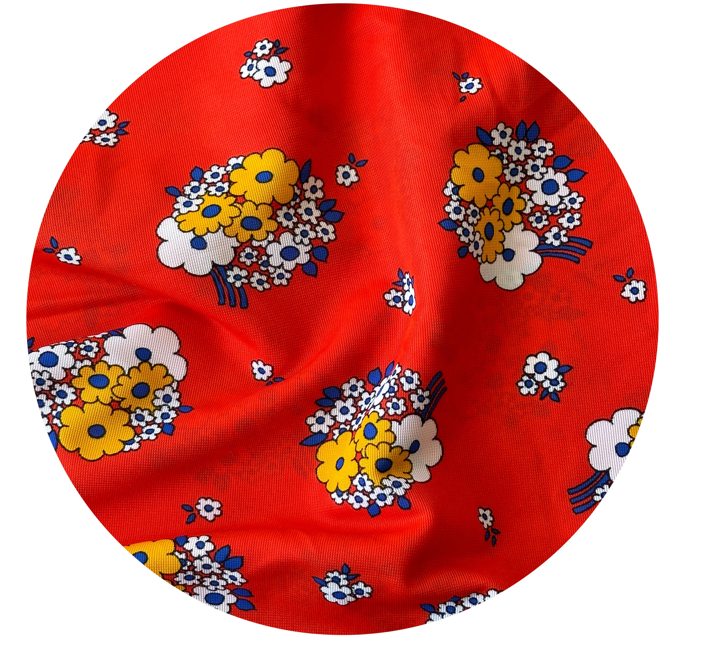 200cms 70s Red Vintage NYLON Floral