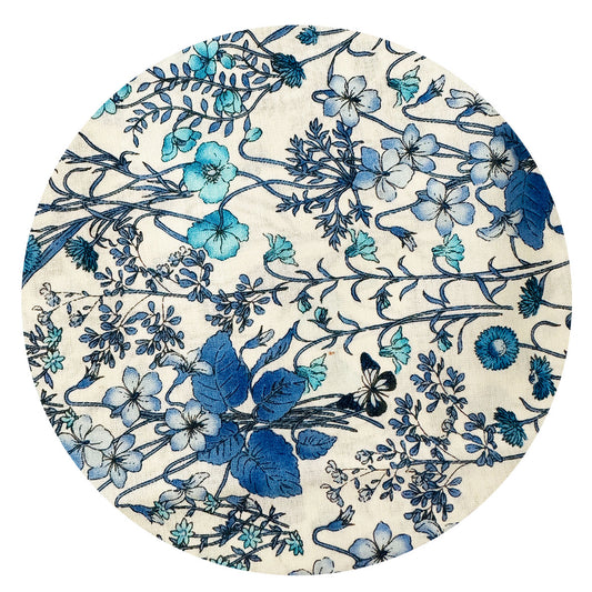 125cms Blue Floral Cotton Fabric CRAFT Modern JAPAN