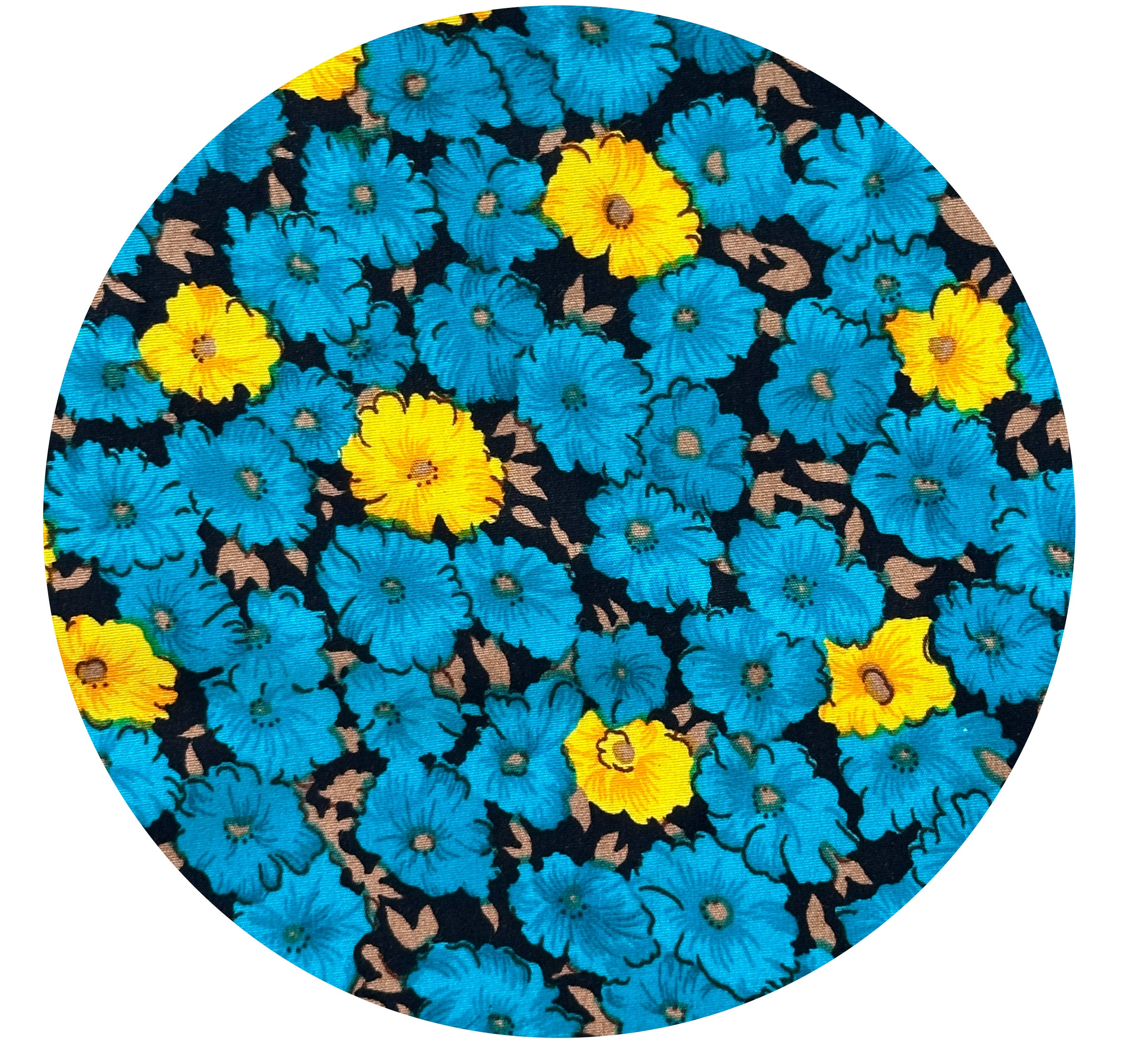 220cms Modern Bright Blue Floral Fabric