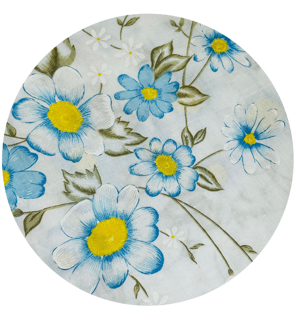 250cms UNUSED Cotton Blue & White Floral Sheet FABRIC # 2