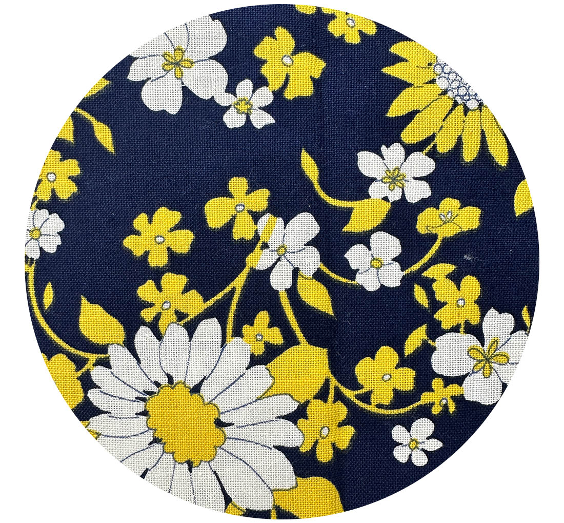 210cms Thick Vintage Blue & Yellow Cotton Fabric