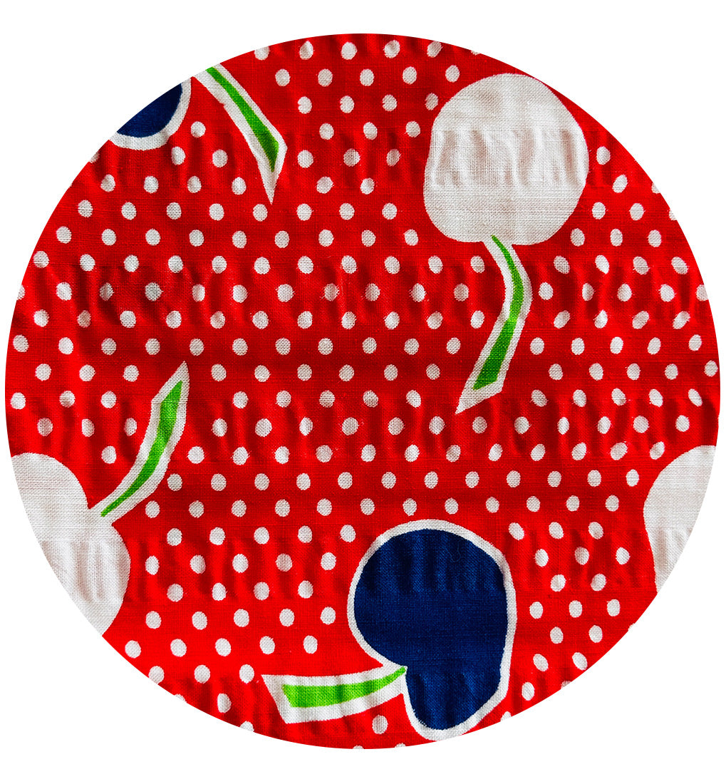 Sold Per Metre Vintage Fabric Red Polka Dot Fruit