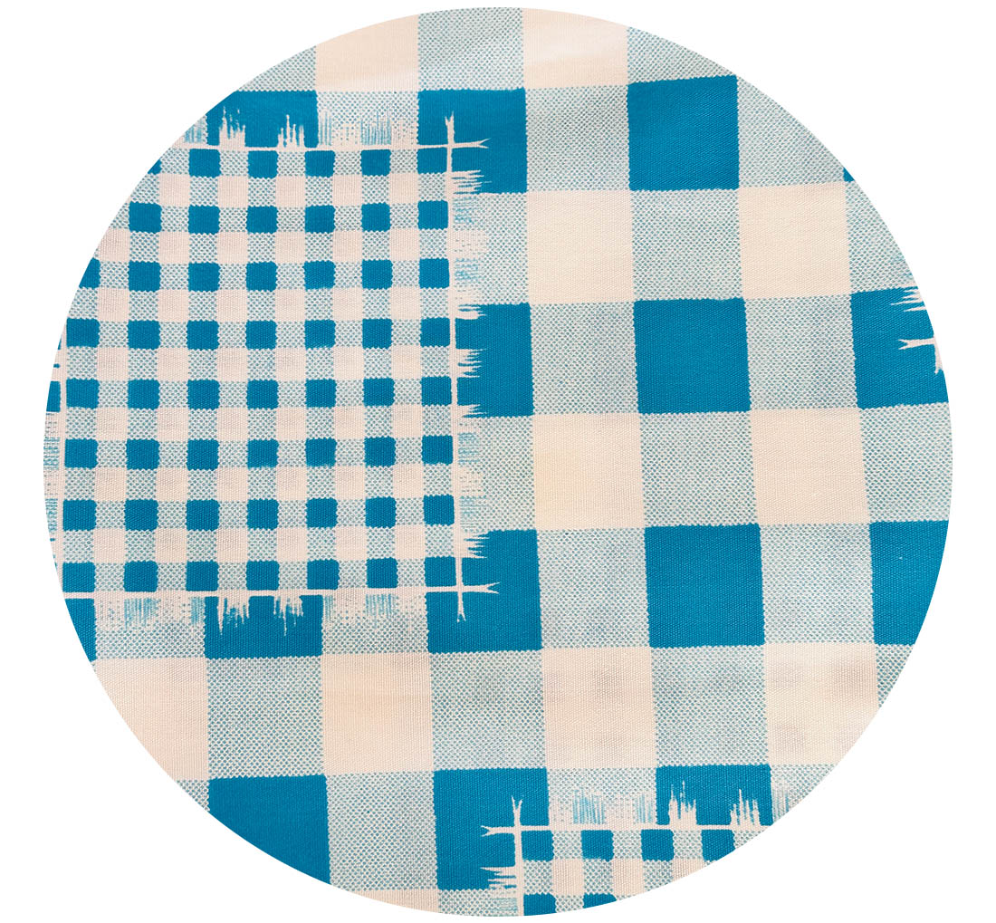 180cms Stiff Blue Checked Cotton Fabric VINTAGE