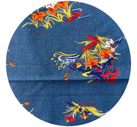 240cms Medium Weight Vintage Blue Denim Like Floral Fabric