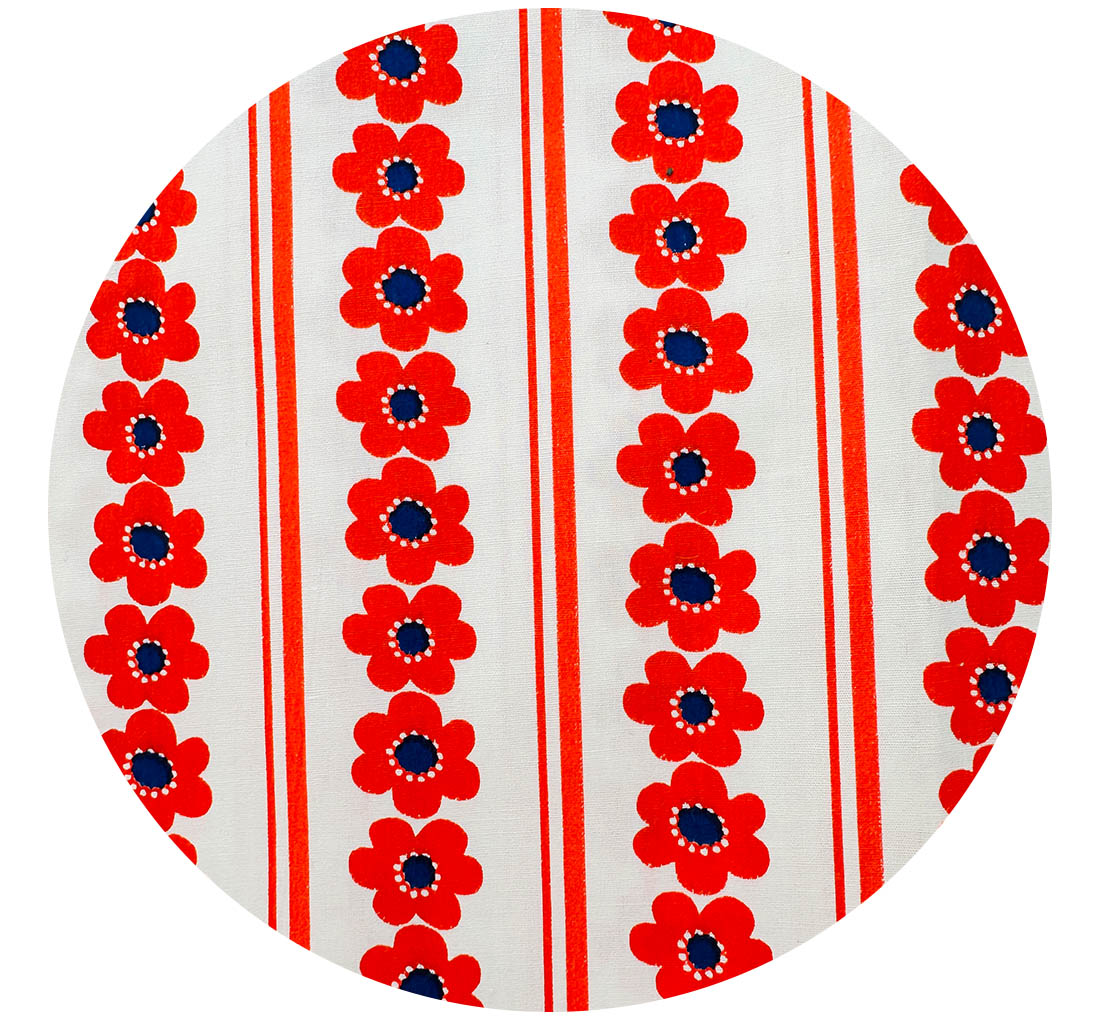 200cms All Cotton Vintage Red & Blue Floral Fabric