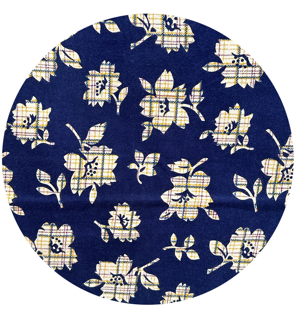 280cms Navy Blue Vintage Floral Fabric Cotton JAPAN