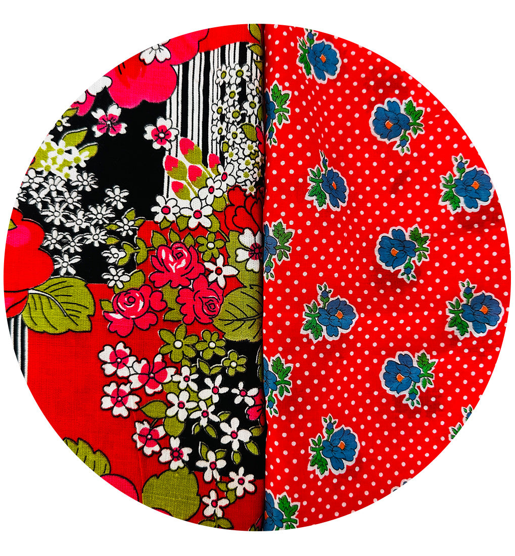 Vintage Fabric Remnants Red FLORAL