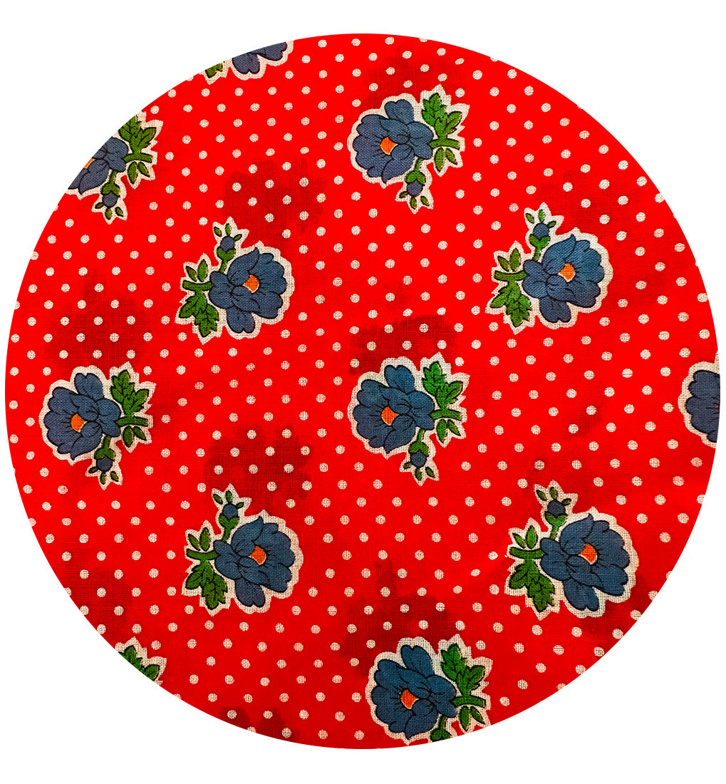 Vintage Fabric Remnant Red FLORAL