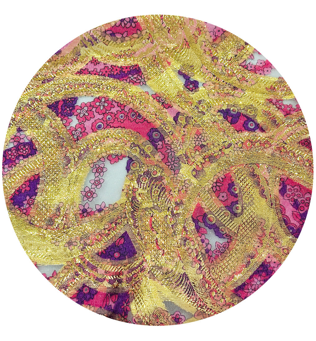 190cms RARE Vintage Floral & Gold Fabric STUNNING
