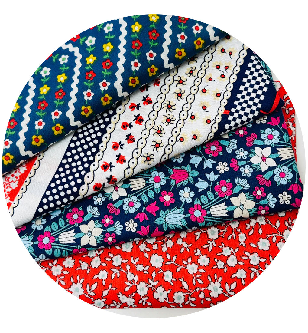 100% Cotton Fabric Bundle Navy Blue & Red