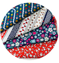 100% Cotton Fabric Bundle Navy Blue & Red