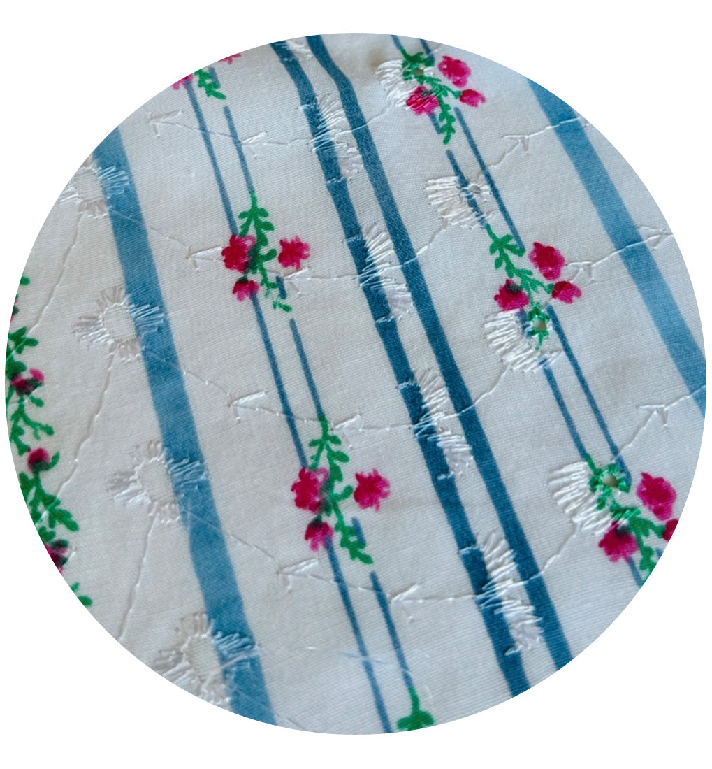 150cms Gorgeous Cotton Fabric Embroidery Sourced in Spain Blues