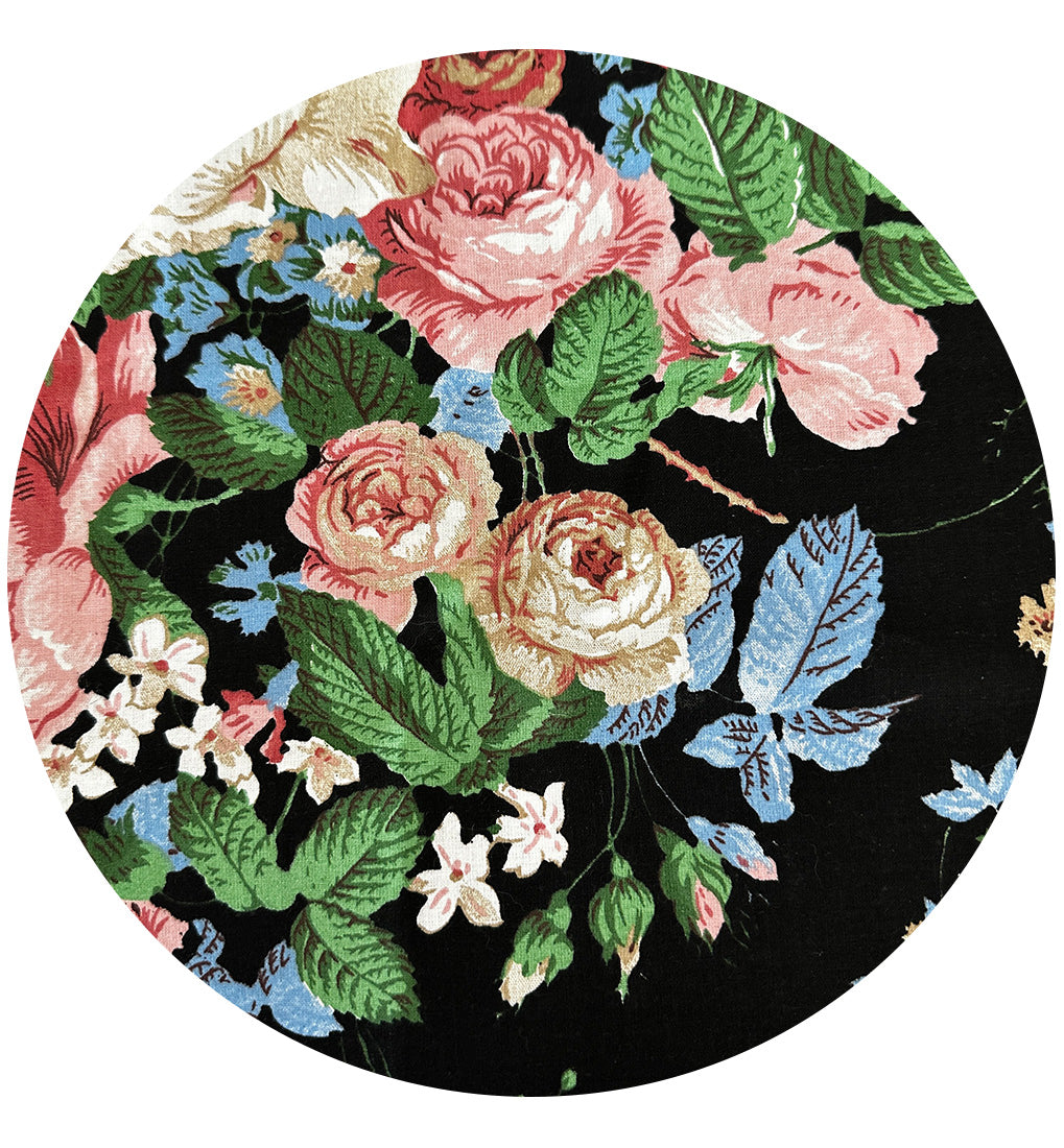 115cms Black Floral Fabric Craft Sewing