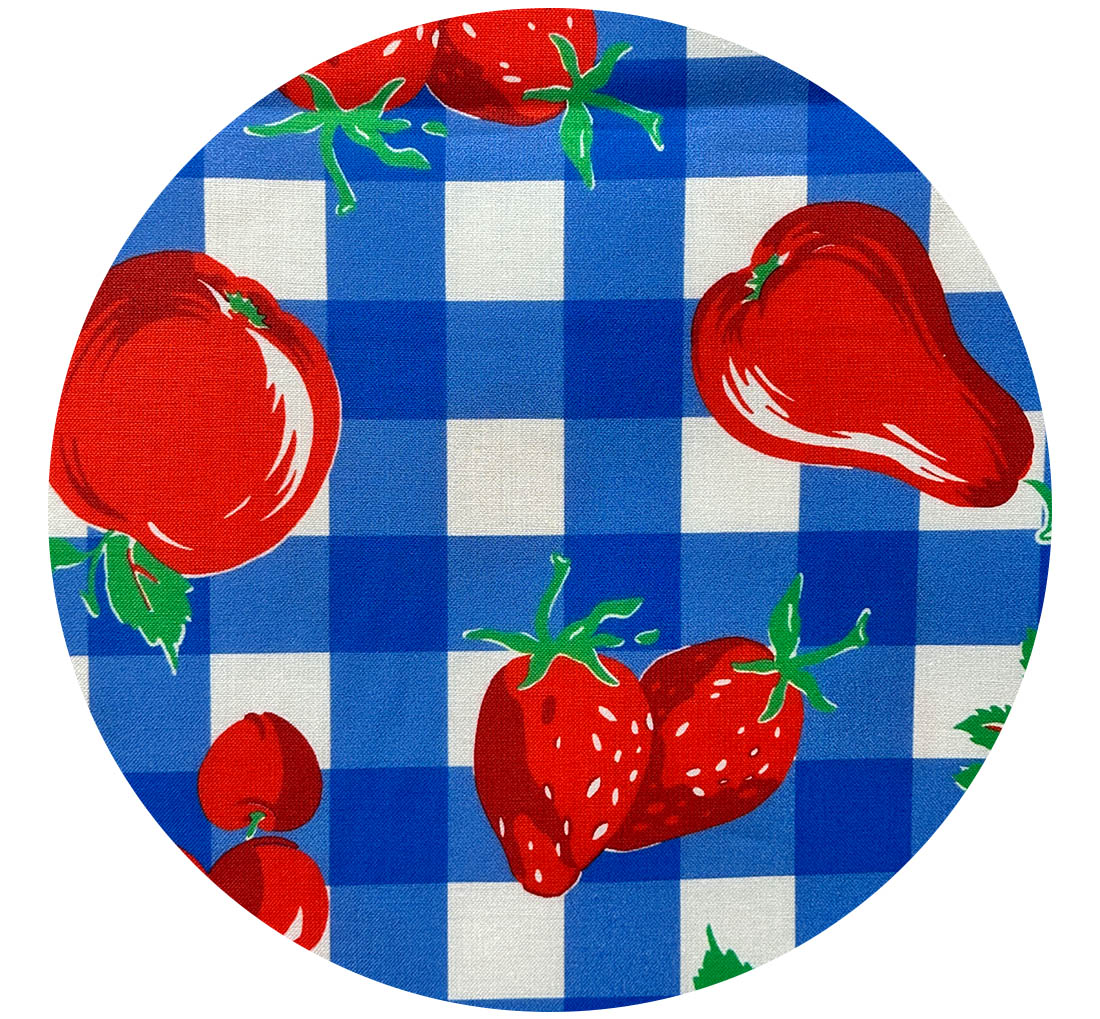 110cms QUILTING All Cotton Blue & Red Fruit Fabric Feed Sack