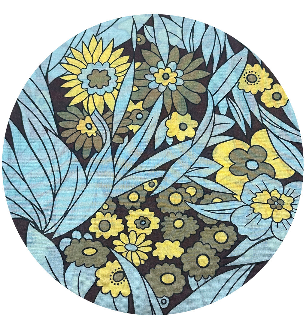 130cms Cute Cotton Floral Fabric Blue & Yellow