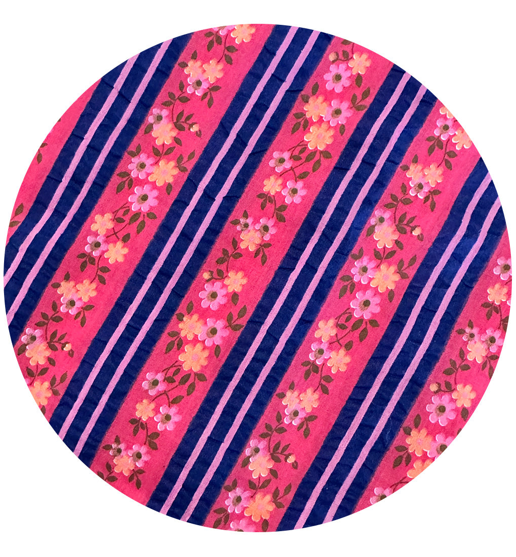 260cms Adorable Vintage Cotton Fabric Floral Stripes