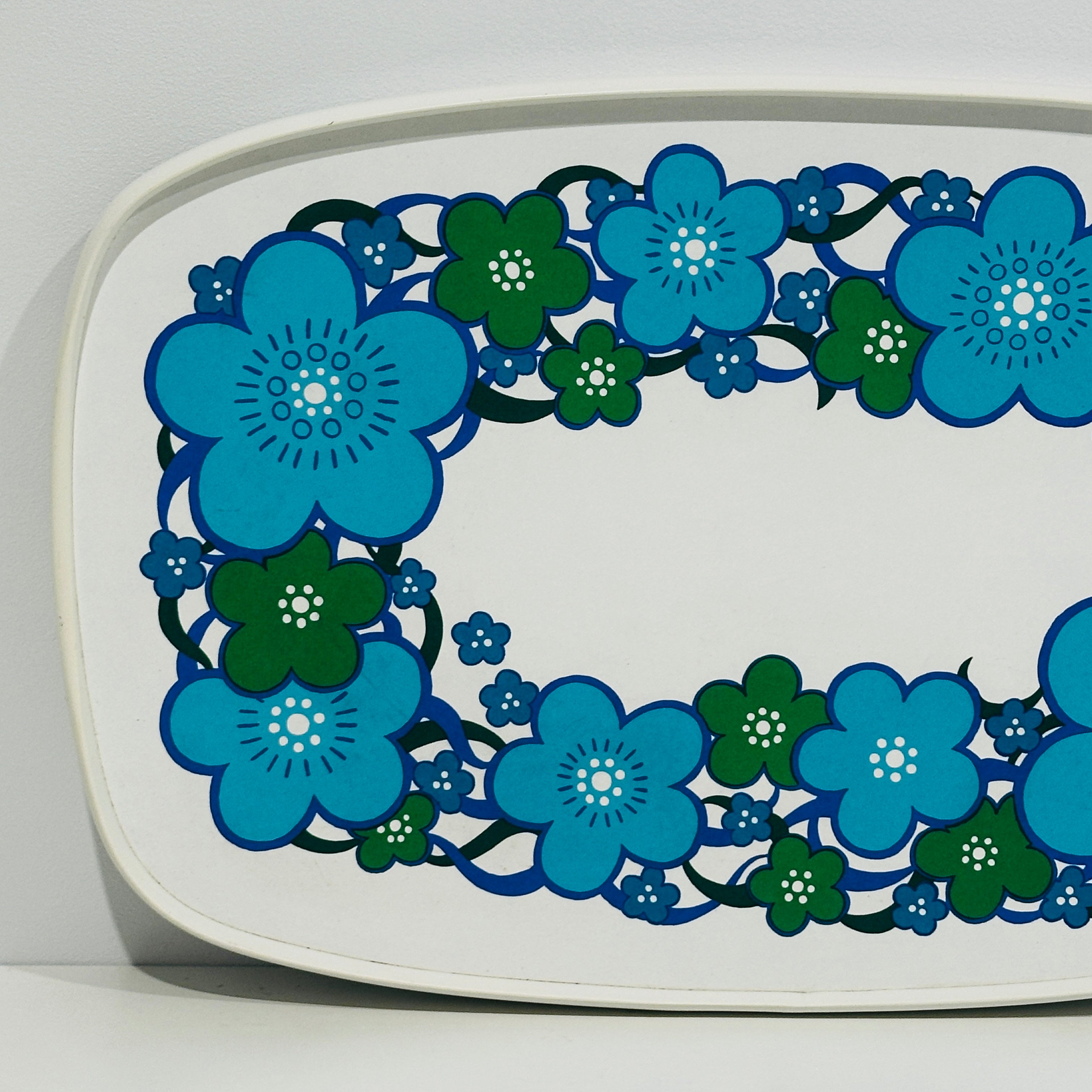 Bright Blue Floral Retro Tray VINTAGE