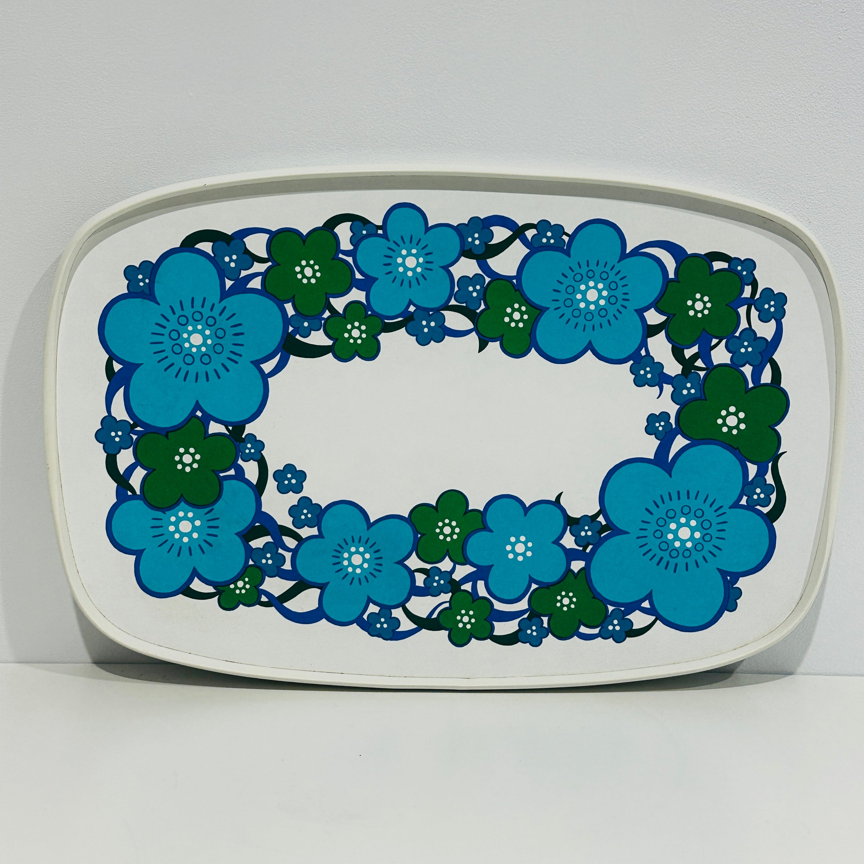 Bright Blue Floral Retro Tray VINTAGE