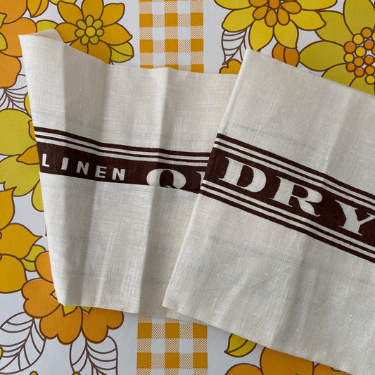 Linen Quick Dry UNUSED Vintage Tea Towel Brown