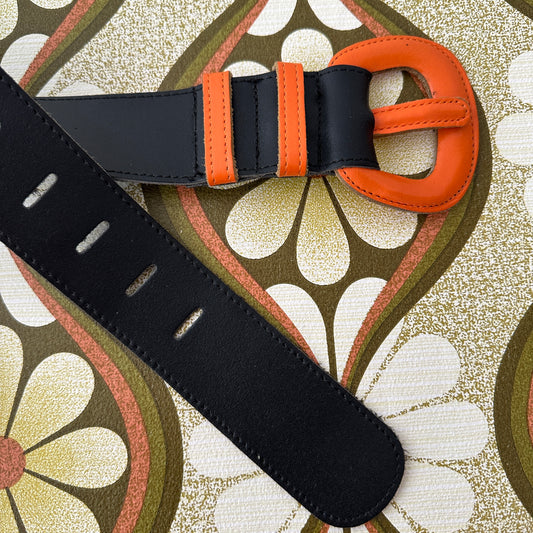 Genuine Leather Black & Orange Belt WIDE