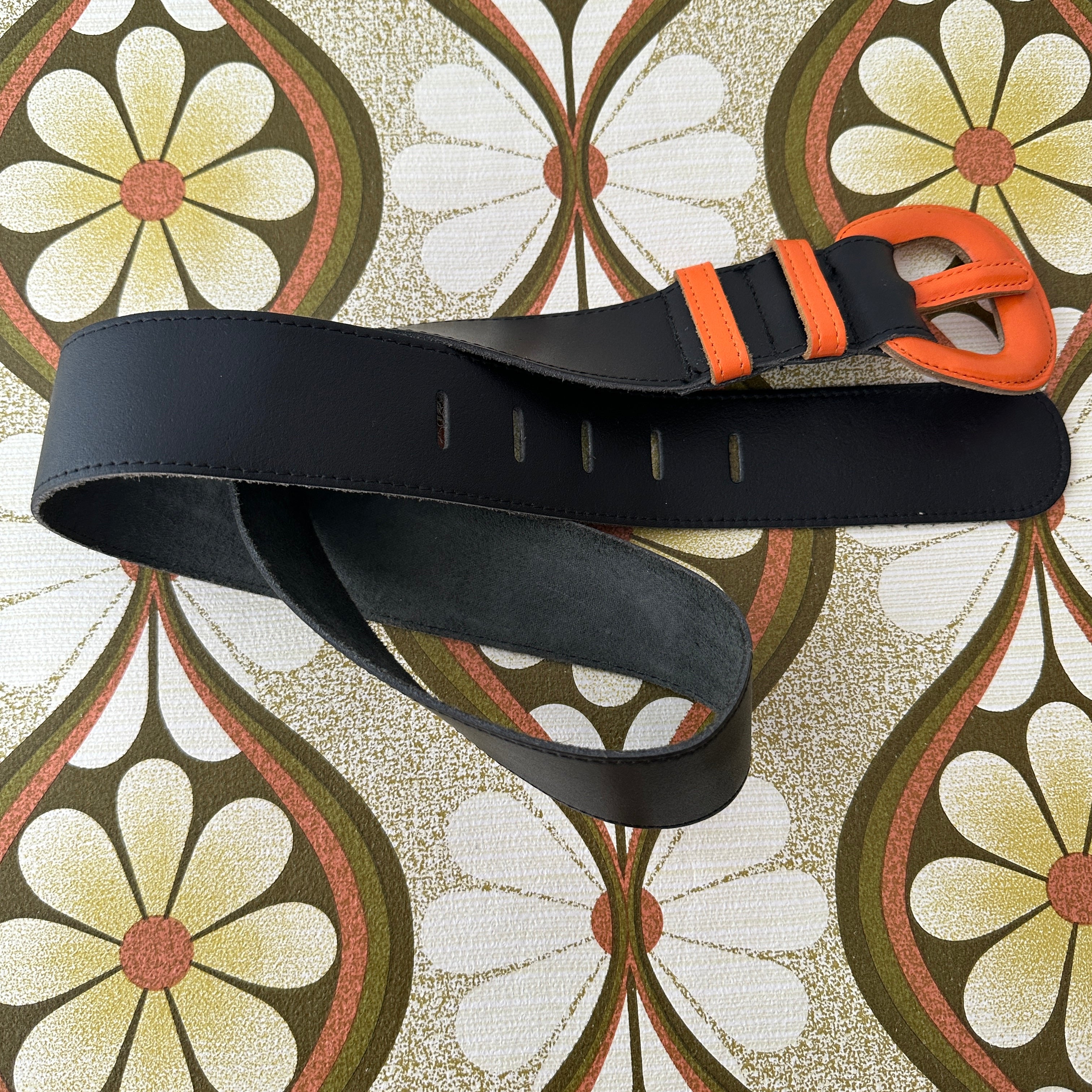 Genuine Leather Black & Orange Belt WIDE