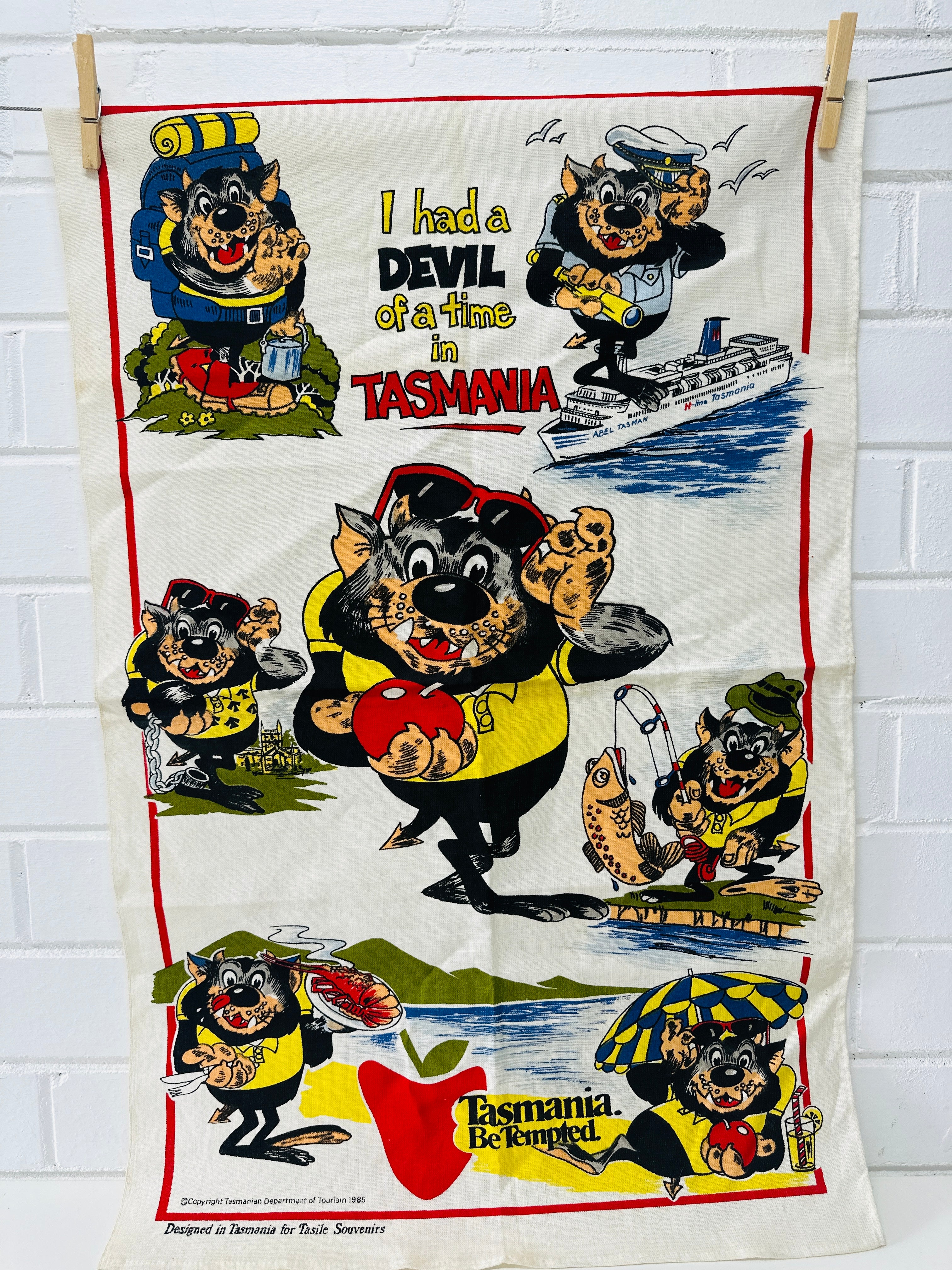 Vintage TASMANIA Tea Towel DEVIL