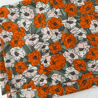 140cms Pretty Floral Fabric Green & Orange