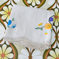 Vintage Linen Tablecloth Lace Embroidery Stunning