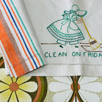 Vintage Linen Tea Towel Clean on Friday HUGE