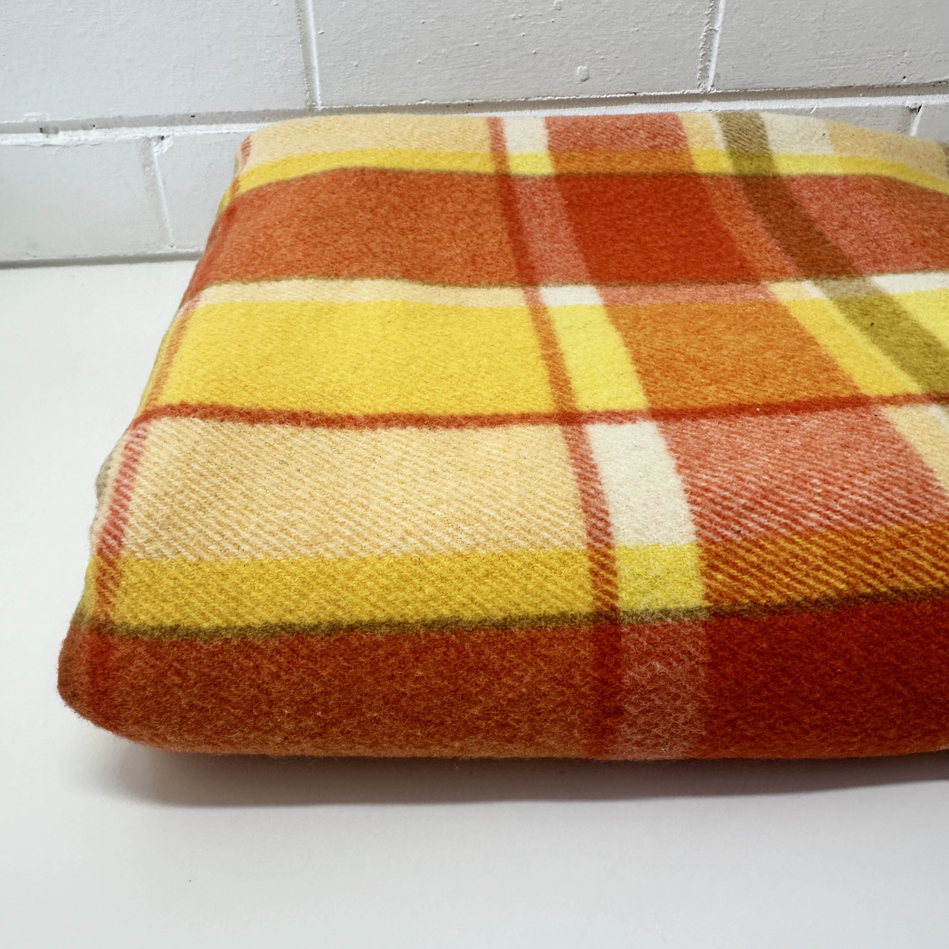 Pure WOOL Vintage Orange & Yellow Blanket