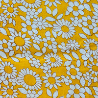 220cms Yellow & White Floral Fabric VINTAGE Cotton