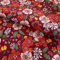 150cms Sourced from Spain Cotton Floral Fabric Reds ~ Several Metres Available