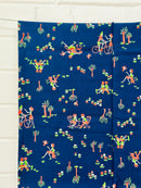 88cms Vintage Novelty Children's Fabric Navy Blue RETRO Cotton