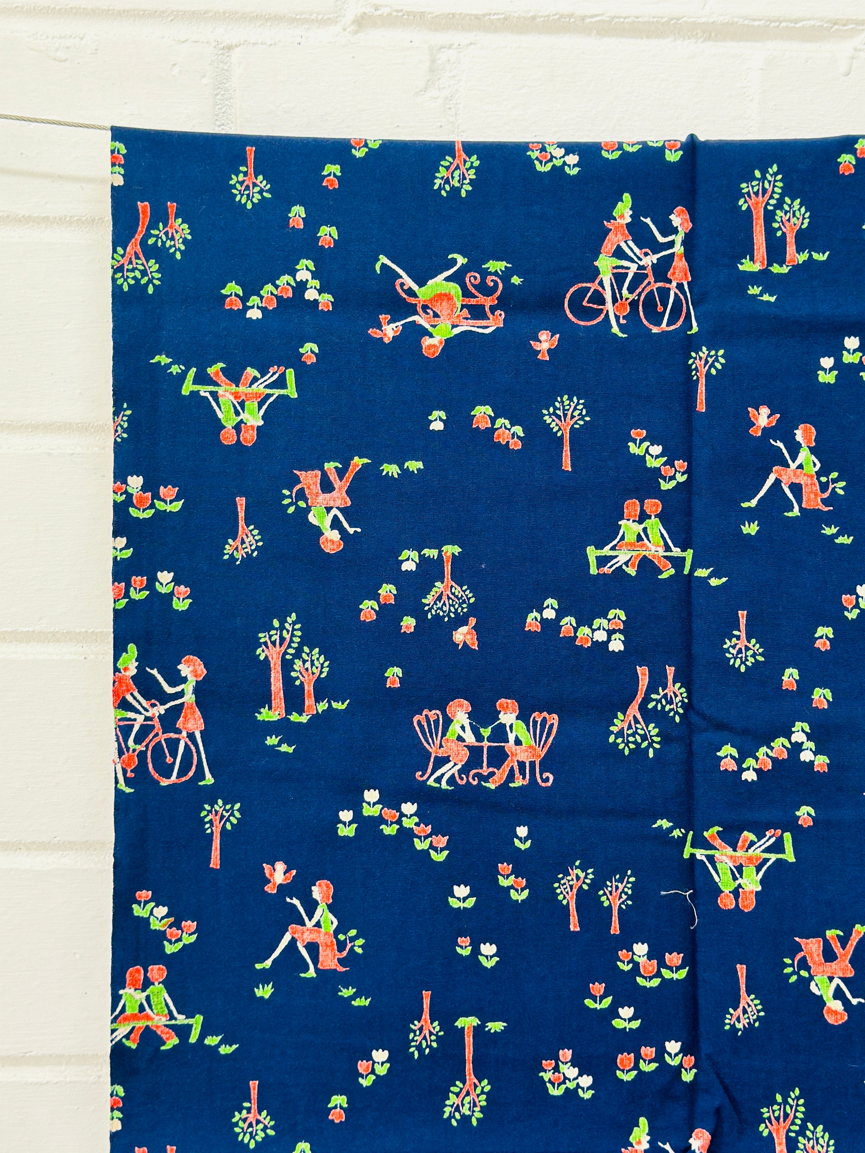 88cms Vintage Novelty Children's Fabric Navy Blue RETRO Cotton