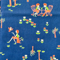 88cms Vintage Novelty Children's Fabric Navy Blue RETRO Cotton