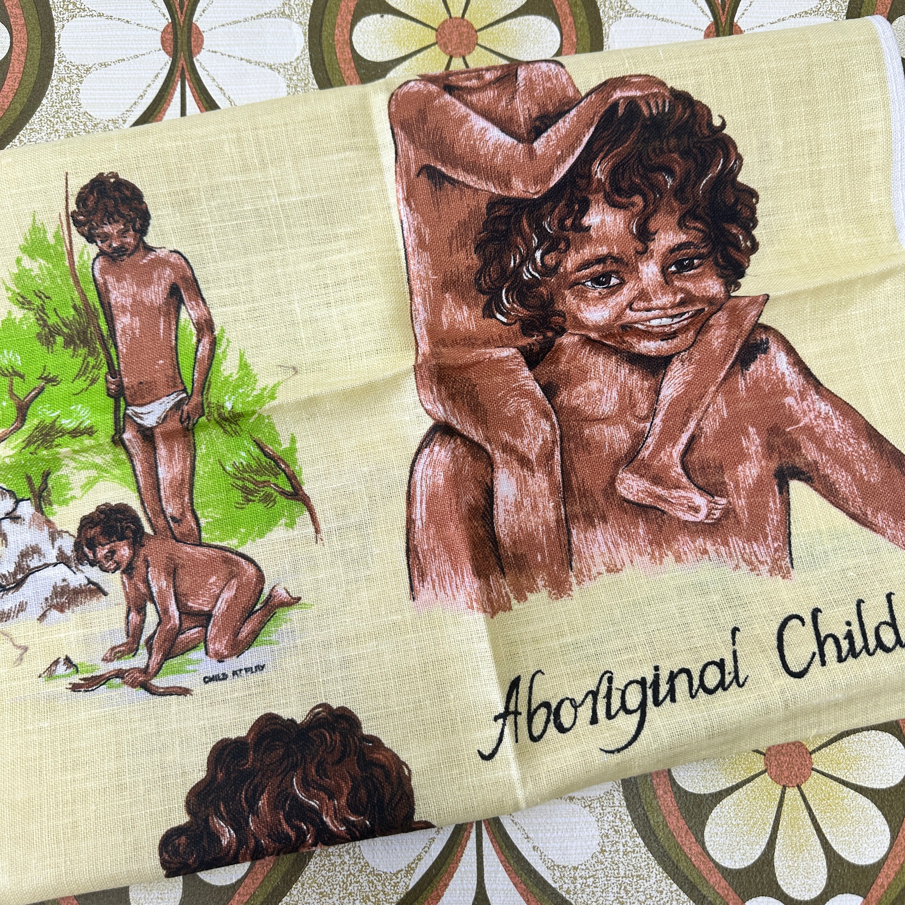 ABORIGINAL Children Linen UNUSED Tea Towel