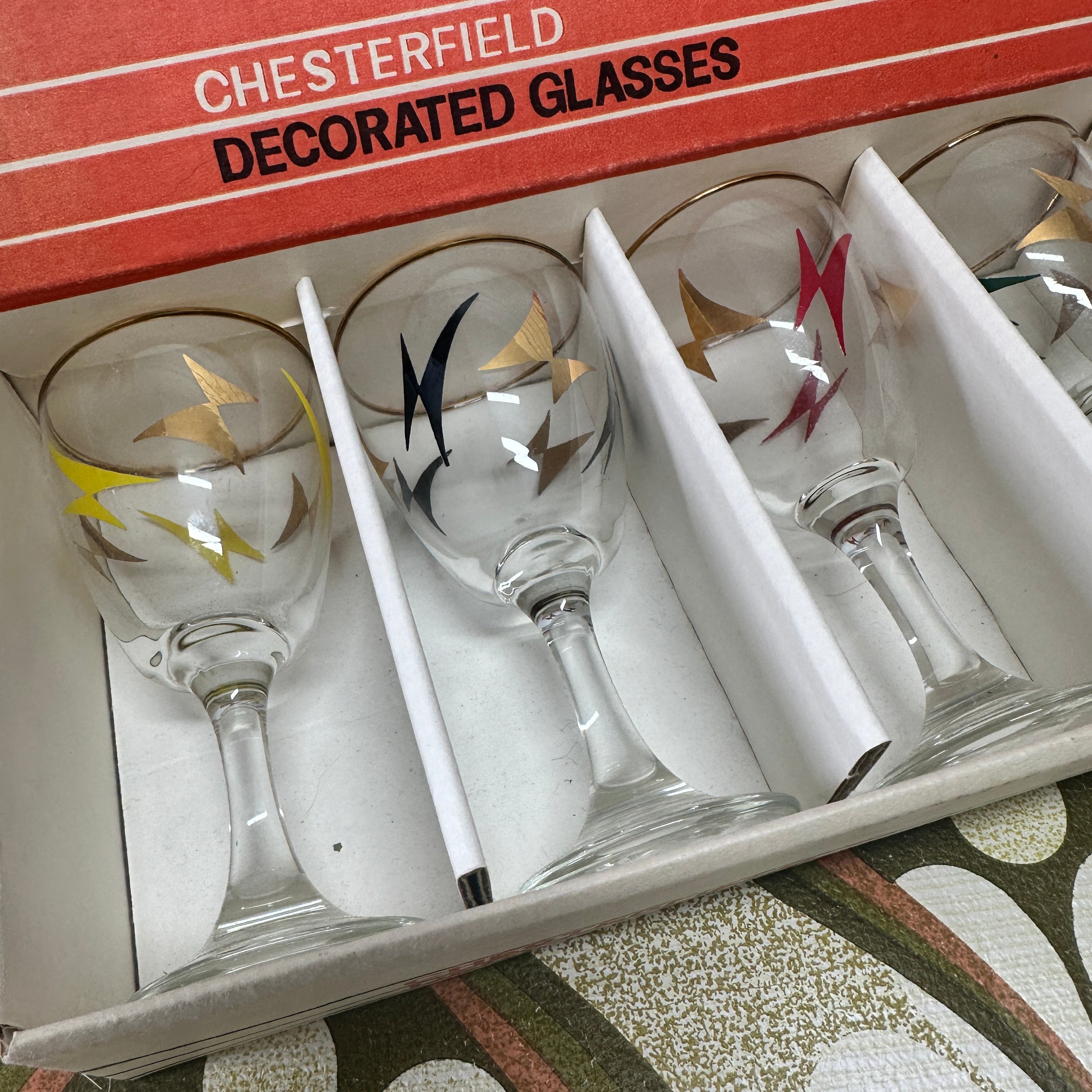 Chesterfield Decorated Glasses BOXED Vintage Retro