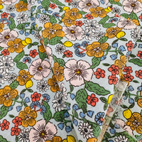 150cms Sourced from Spain Cotton Floral Fabric Light Blue