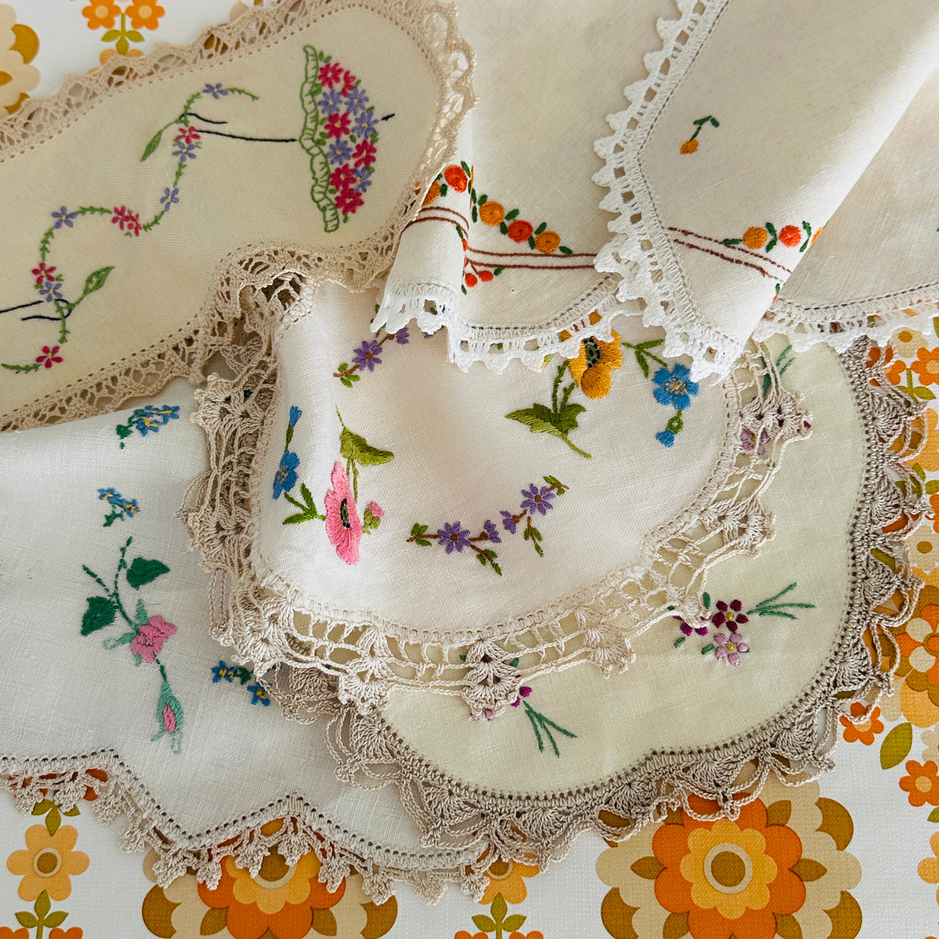 Bulk Lot of Vintage Linen Embroidered Doilies