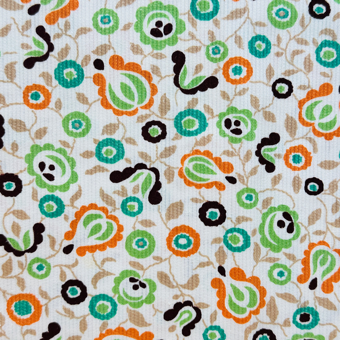 100cms Vintage FABRIC Orange & Green Cotton