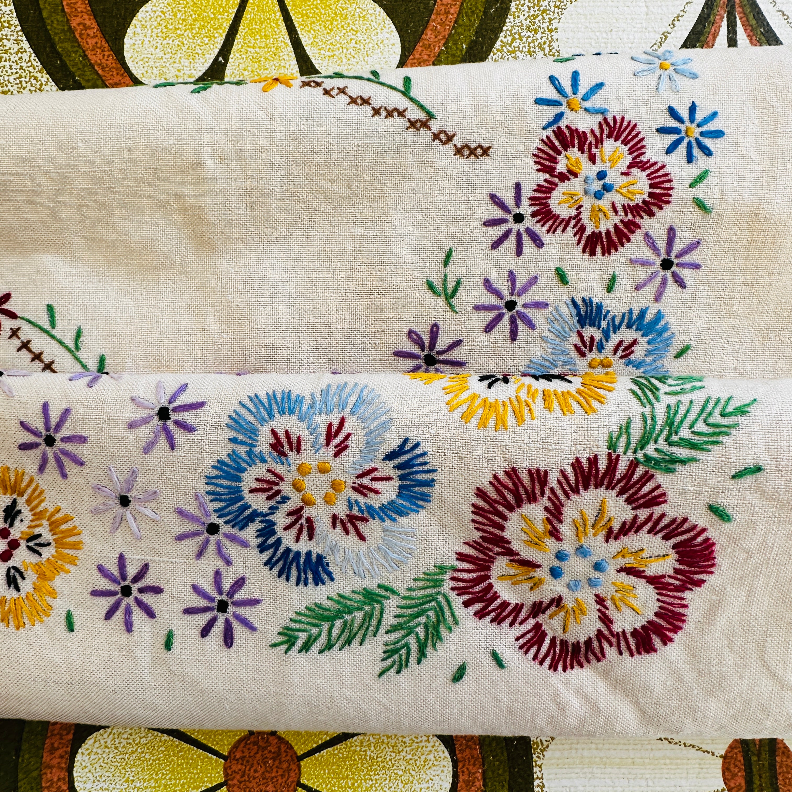 Vintage Handmade Embroidered Tablecloth Linen