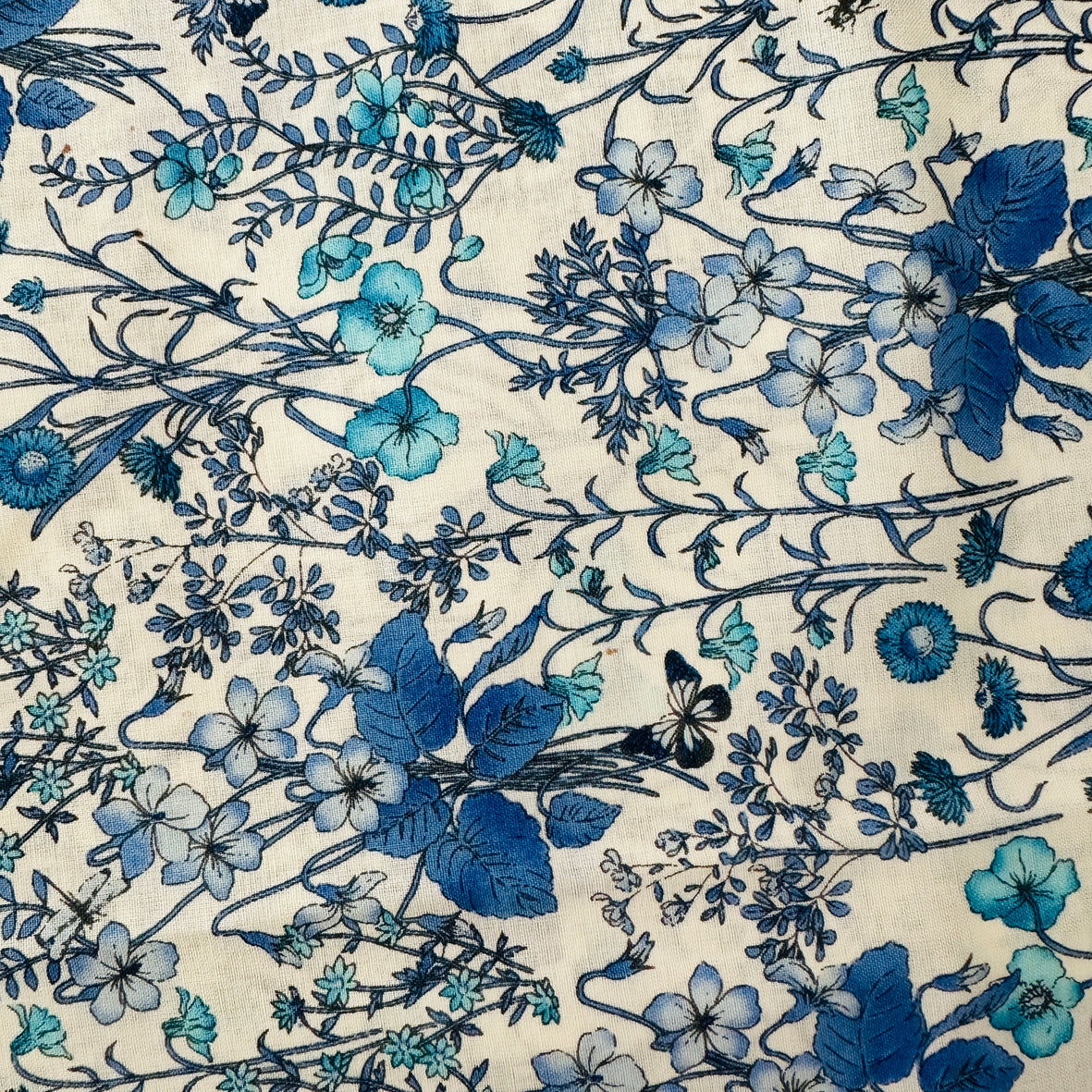 125cms Blue Floral Cotton Fabric CRAFT Modern JAPAN